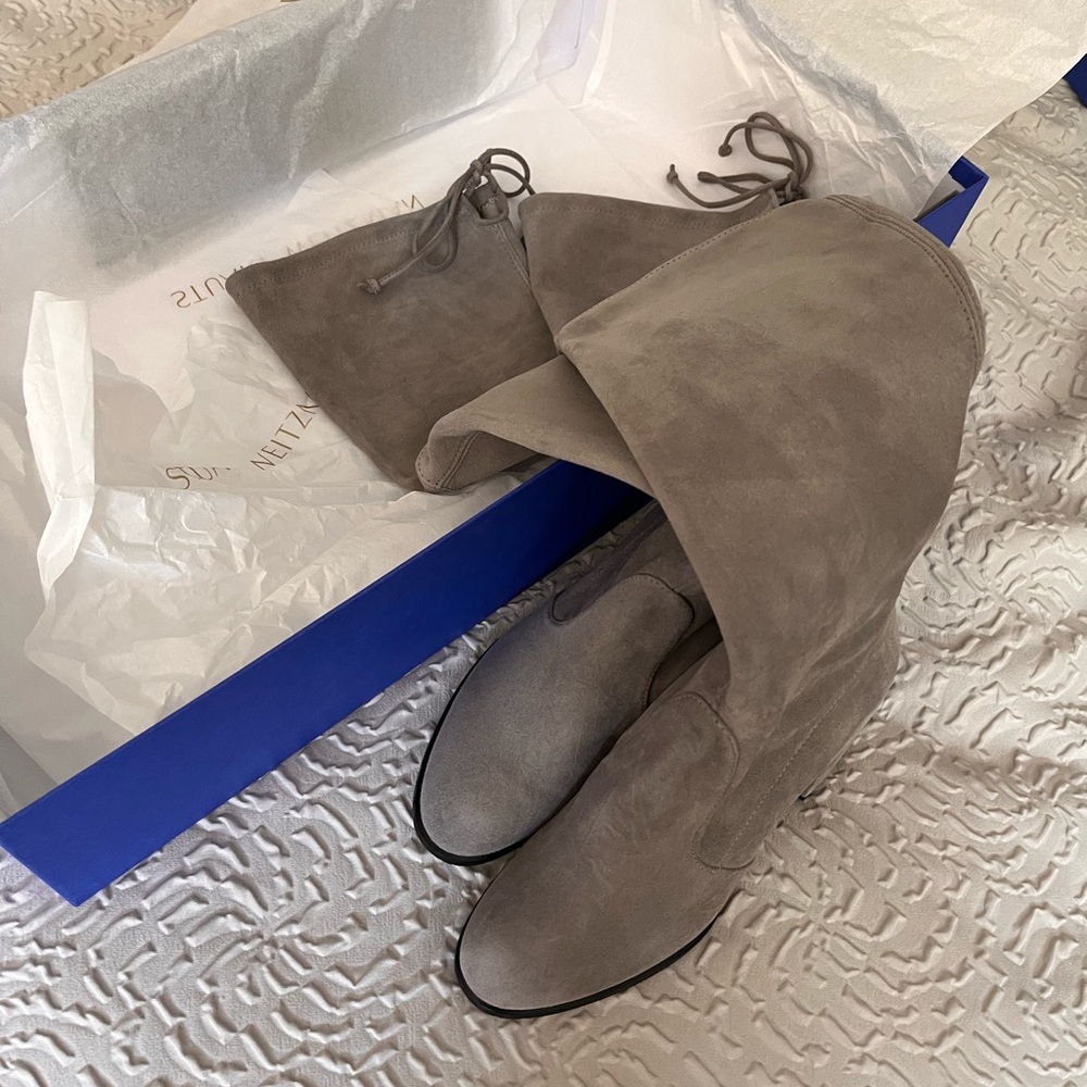 Stuart Weitzman Tieland OTK Stretch Boots Size 5 Gray New in Box and Never Worn
